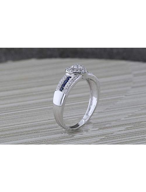 Dazzlingrock Collection 10K Gold Round Cut Blue Sapphire & White Diamond Ladies Bridal Heart Shaped Promise Engagement Ring