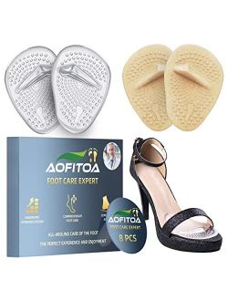 AOFITOA Metatarsal Pads, Ball of Foot Cushions for Women (4 Pairs High Heel Inserts) Reusable Soft Gel Forefoot Pads for High Heel, One Size Fits Shoe Inserts for Women A