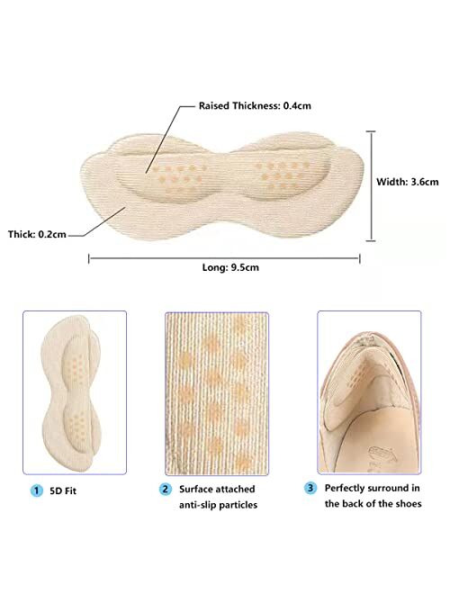 Oudoguzu 4 Pairs Heel Pads for Shoes Too Big, Heel Grips Liner Inserts for Womens or Mens Loose Shoes, Self-Adhesive Heel Cushion Pads Inserts for Back of Heel, Prevent H