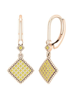 Collection Ladies Beaded Frame Kite Shape Dangling Drop Earrings, Available in Various Round Diamonds & Metal in 10K/14K/18K Gold & 925 Sterling Silver