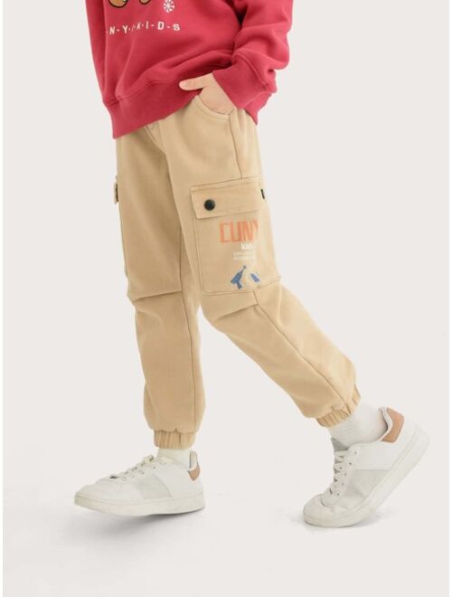 Shein Boys Rocket & Letter Graphic Flap Pocket Side Cargo Pants