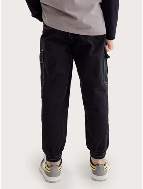 Shein Boys Contrast Stitch Patched Detail Cargo Pants