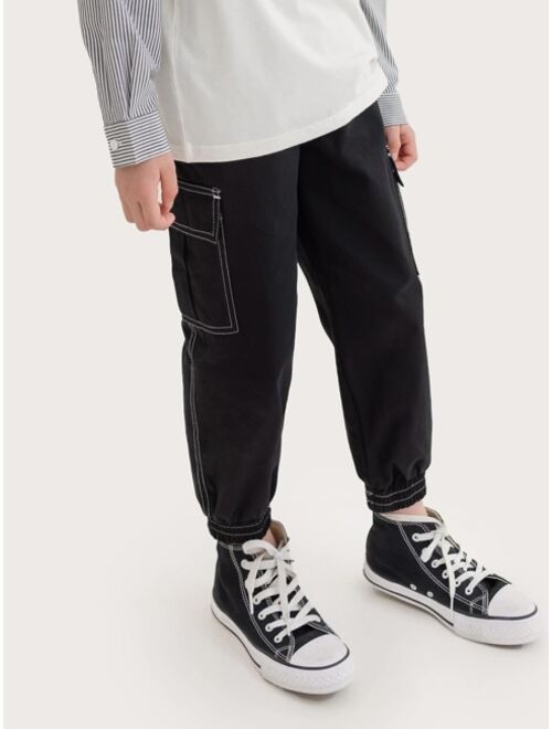 Shein Boys Contrast Stitch Patched Detail Cargo Pants