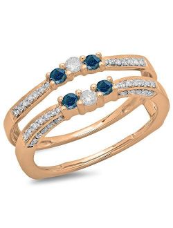 Collection 0.50 Carat (ctw) 14K Gold Round Cut Blue & White Diamond Ladies Wedding Band Enhancer Guard Ring 1/2 CT
