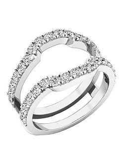 Collection 1.00 Carat (ctw) Round Lab Grown White Diamond Ladies Wedding Band Guard Ring 1 CT | Available in Metal 925 Sterling Silver