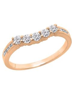 Collection 0.35 Carat (ctw) Round Lab Grown Diamond Ladies 5 Stone Wedding Guard Ring 1/3 CT, 18K Gold