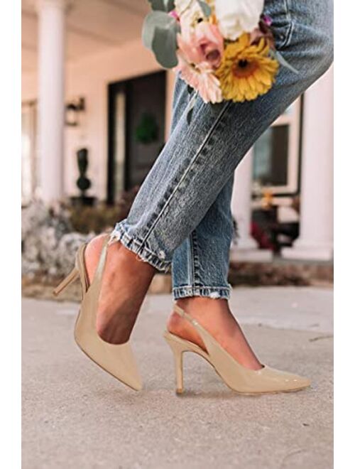 Trish Lucia Womens Slingback Pointed Toe Stiletto Pumps Slip-on High Heels Office Lady Sandals Party Prom Dress Shoes