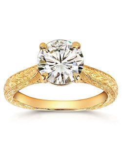 Antique Style Style Moissanite Engagement Ring 1 1/2 CTW 14k Yellow Gold
