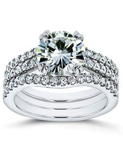 Moissanite and Lab Grown Diamond 3pc Bridal Rings Set 2 1/2 CTW 14k White Gold (GH/VS, DEF/VS)
