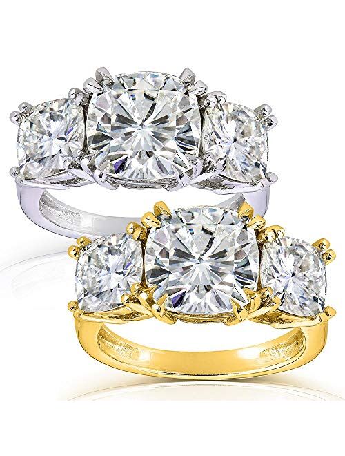 Kobelli Cushion-cut Moissanite Three-Stone Engagement Ring 5 CTW 14k White or Yellow Gold