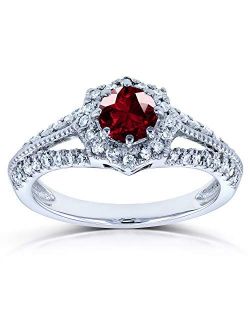 Vintage Style Garnet & Diamond Engagement Ring 7/8 Carat (ctw) in 14k White Gold