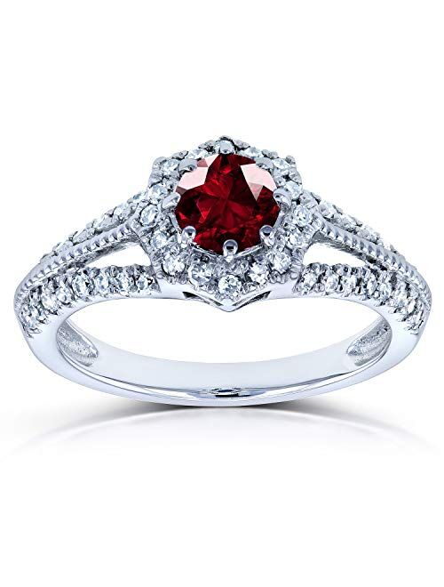 Kobelli Vintage Style Garnet & Diamond Engagement Ring 7/8 Carat (ctw) in 14k White Gold