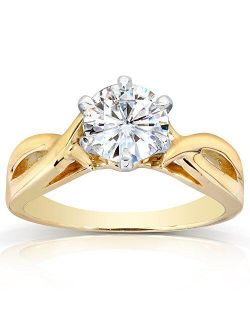 Round Moissanite Solitaire Engagement Ring 1 CTW 14k Yellow Gold