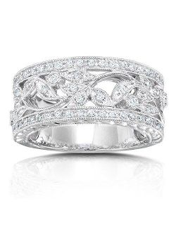Vintage Style Diamond Fashion Floral Band 1/4 carat (ctw) in 14K White Gold