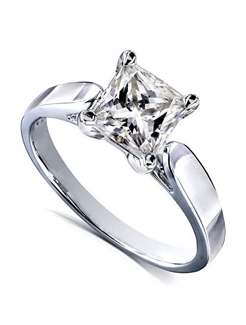 Kobelli Princess Moissanite Solitaire Peg Head Cathedral Engagement Ring 1 1/2 Carat 14k White Gold