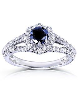 Vintage Style Sapphire & Diamond Engagement Ring 1 Carat (ctw) in 14k White Gold