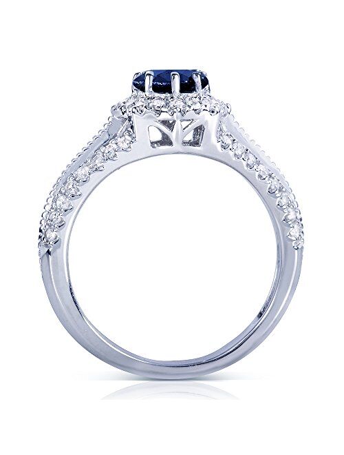 Kobelli Vintage Style Sapphire & Diamond Engagement Ring 1 Carat (ctw) in 14k White Gold