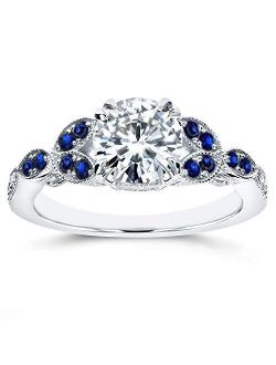 Antique Style Moissanite and Blue Sapphire Engagement Ring Accents 1 1/5 CTW 14k White Gold