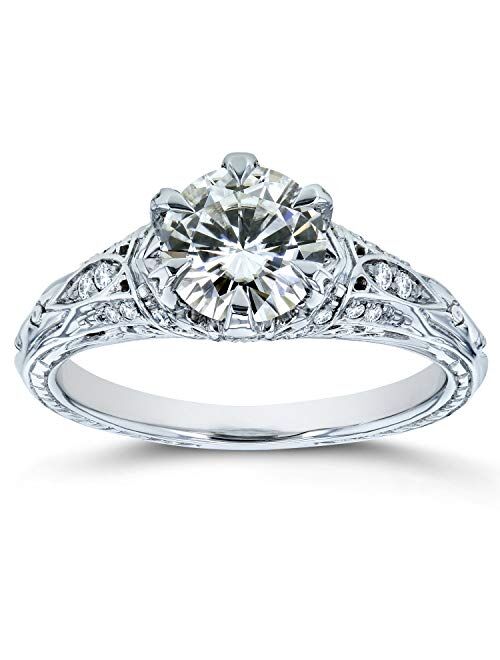 Kobelli Moissanite (GH) 6-Prong Antique Style Engagement Ring 1 1/6 CTW 14k White Gold