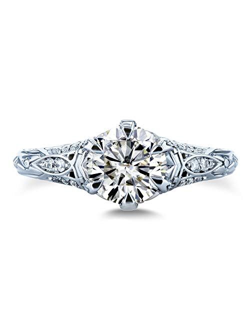 Kobelli Moissanite (GH) 6-Prong Antique Style Engagement Ring 1 1/6 CTW 14k White Gold