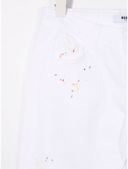 MSGM Kids paint splatter skinny-fit jeans