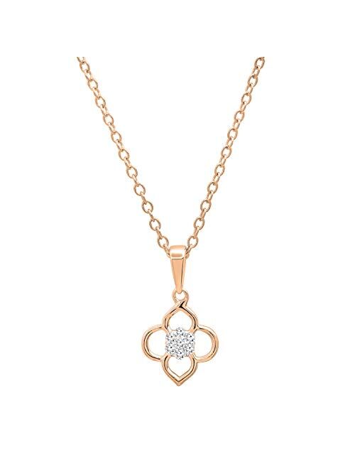 Dazzlingrock Collection 0.07 Carat (ctw) Round White Diamond Ladies Flower Shape pendant, Available in 10K/14K/18K Gold & 925 Sterling Silver