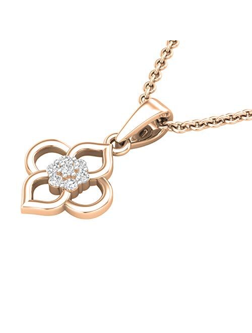 Dazzlingrock Collection 0.07 Carat (ctw) Round White Diamond Ladies Flower Shape pendant, Available in 10K/14K/18K Gold & 925 Sterling Silver