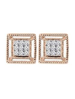 Collection 0.10 Carat (ctw) Round White Diamond Ladies Square Shape Stud Earrings 1/10 CT, Available in Metal 10K/14K/18K Gold & 925 Sterling Silver