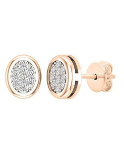 Collection 0.10 Carat (ctw) Round White Diamond Ladies Oval Frame Cluster Stud Earrings 1/10 CT, Available in Metal 10K/14K/18K Gold & 925 Sterling Silver