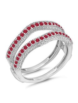 Collection 0.45 Carat (ctw) 14k Gold Red Ruby Diamond Ladies Wedding Band Millgrain Guard Double Ring 1/2 CT