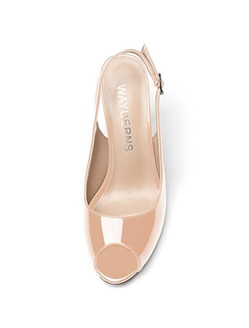 WAYDERNS Women's Slingback Patent Leather Peep Toe Ankle Strap Stiletto High Heel Pumps Wedding Dress 4 Inch