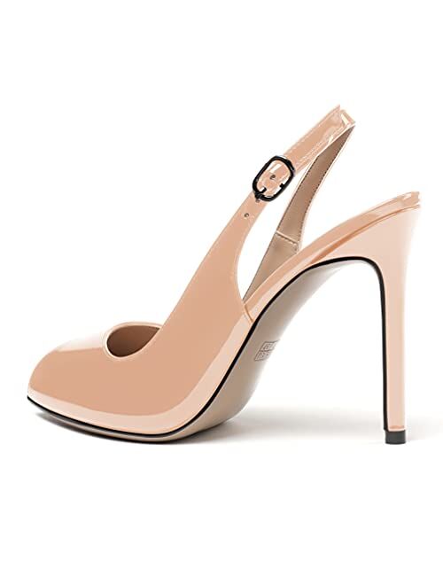 WAYDERNS Women's Slingback Patent Leather Peep Toe Ankle Strap Stiletto High Heel Pumps Wedding Dress 4 Inch