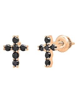 Collection Ladies Cross Stud earrings, Available in Various Round Diamonds, Gemstones & Metal in 10K/14K/18K Gold & 925 Sterling Silver