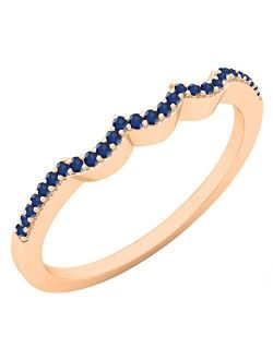 Collection 10K Gold Round Blue Sapphire Ladies Wedding Stackable Band Contour Guard Ring 1/10 CT