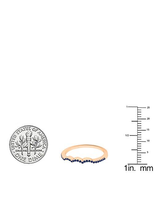 Dazzlingrock Collection 10K Gold Round Blue Sapphire Ladies Wedding Stackable Band Contour Guard Ring 1/10 CT