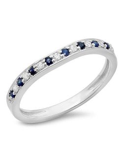 Collection 14K Gold Blue Sapphire & White Diamond Stackable Wedding Contour Band Guard Ring