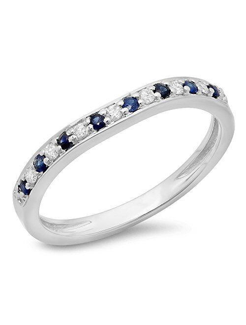 Dazzlingrock Collection 14K Gold Blue Sapphire & White Diamond Stackable Wedding Contour Band Guard Ring