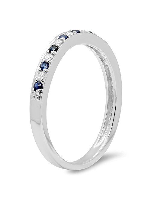 Dazzlingrock Collection 14K Gold Blue Sapphire & White Diamond Stackable Wedding Contour Band Guard Ring