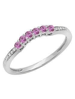 Collection 14K Gold Round Pink Sapphire & White Diamond Wedding Stackable Band Guard Ring