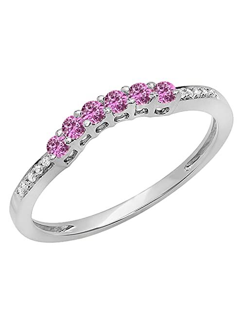 Dazzlingrock Collection 14K Gold Round Pink Sapphire & White Diamond Wedding Stackable Band Guard Ring