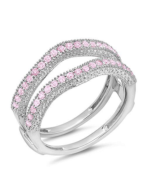 Dazzlingrock Collection 0.45 Carat (ctw) 14k Gold Pink Sapphire Diamond Ladies Wedding Band Millgrain Guard Double Ring 1/2 CT