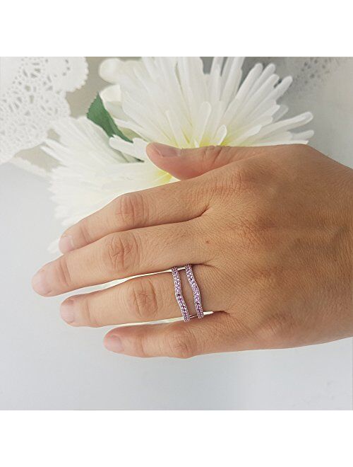 Dazzlingrock Collection 0.45 Carat (ctw) 14k Gold Pink Sapphire Diamond Ladies Wedding Band Millgrain Guard Double Ring 1/2 CT