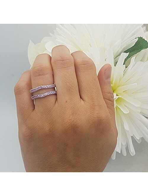 Dazzlingrock Collection 0.45 Carat (ctw) 14k Gold Pink Sapphire Diamond Ladies Wedding Band Millgrain Guard Double Ring 1/2 CT