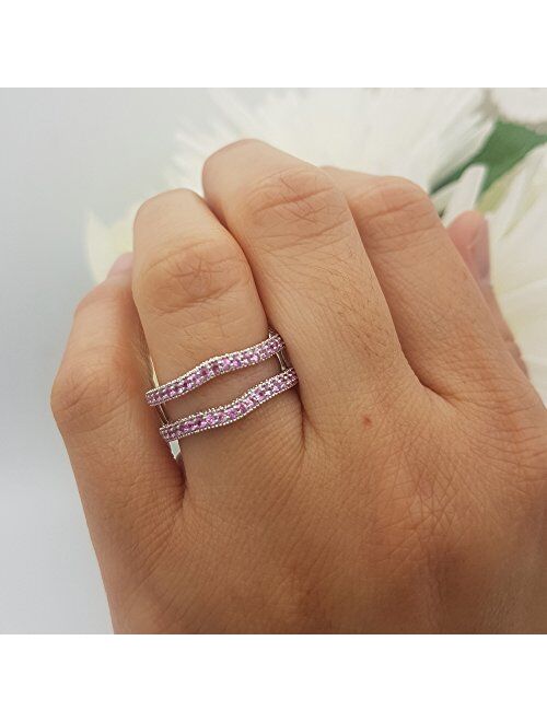 Dazzlingrock Collection 0.45 Carat (ctw) 14k Gold Pink Sapphire Diamond Ladies Wedding Band Millgrain Guard Double Ring 1/2 CT
