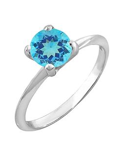 Collection 1.00 Carat (ctw) 14K Round Blue Topaz Ladies Bridal Engagement Solitaire Ring 1 CT, White Gold