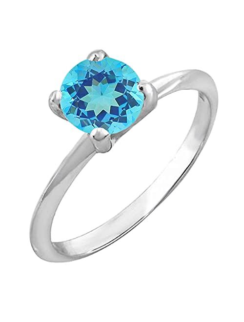 Dazzlingrock Collection 1.00 Carat (ctw) 14K Round Blue Topaz Ladies Bridal Engagement Solitaire Ring 1 CT, White Gold