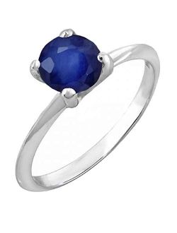 Collection 1.00 Carat (ctw) 10K Gold Round Blue Sapphire Ladies Bridal Engagement Solitaire Ring 1 CT