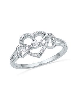 Collection 10kt White Gold Womens Round Diamond Triple Heart Solitaire Ring 1/10 ctw