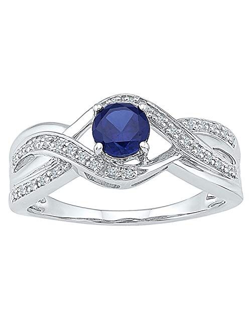 Dazzlingrock Collection 0.93 Carat (Ctw) Round Created Blue Sapphire Solitaire Ring 7/8 Ctw, Sterling Silver