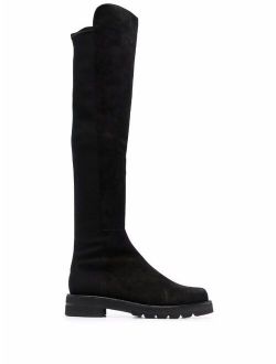 suede round-toe knee-length boots